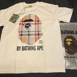 BAPE White and Plaid Graphic Tee